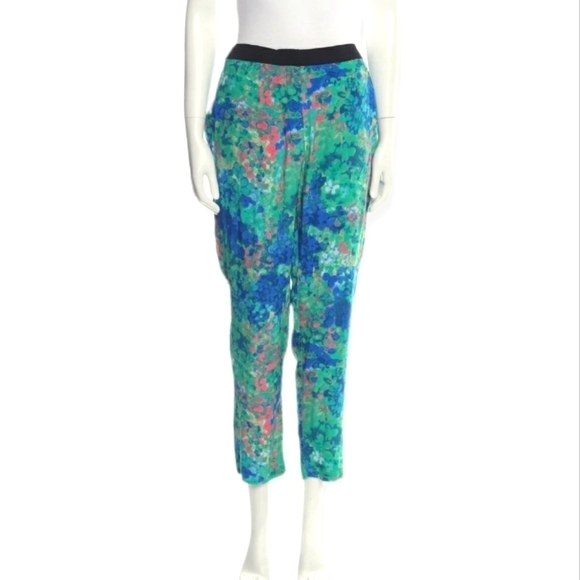Sandro green blue abstract print pant size 36=S 4/6 - Picture 1 of 7